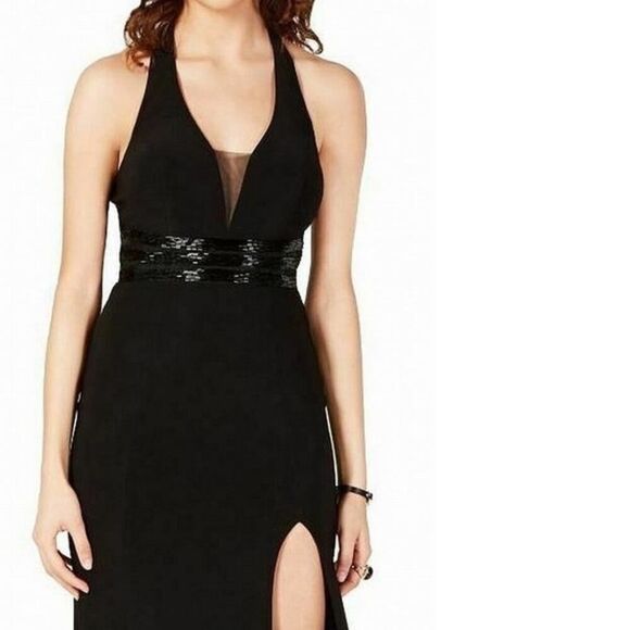 B. Darlin Dress Black Size 1 Junior Sheath Halter Illusion Beaded Size M EUC - Picture 5 of 14